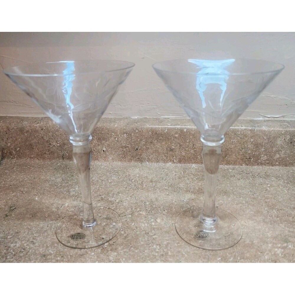 Vintage Home Essentials Floral Etched Martini Glasses Set Of Two 8 Inch Tall